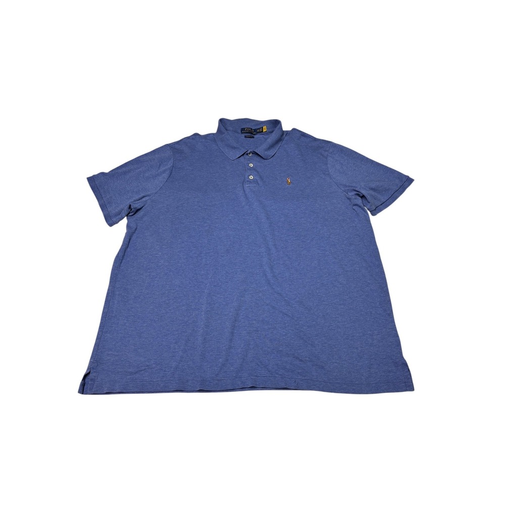 Polo Ralph Lauren Mens XXL Blue Heathered Cotton Short Sleeve Polo Solf Touch